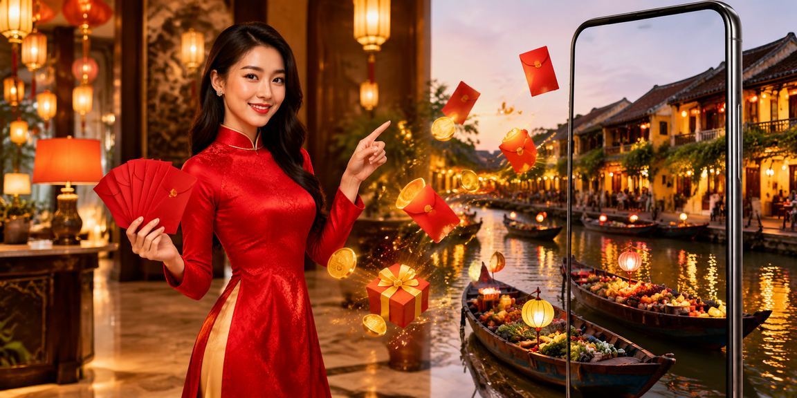Phong bì đỏ ưu đãi thưởng tại Hội An – khung cảnh lễ hội truyền thống Việt Nam