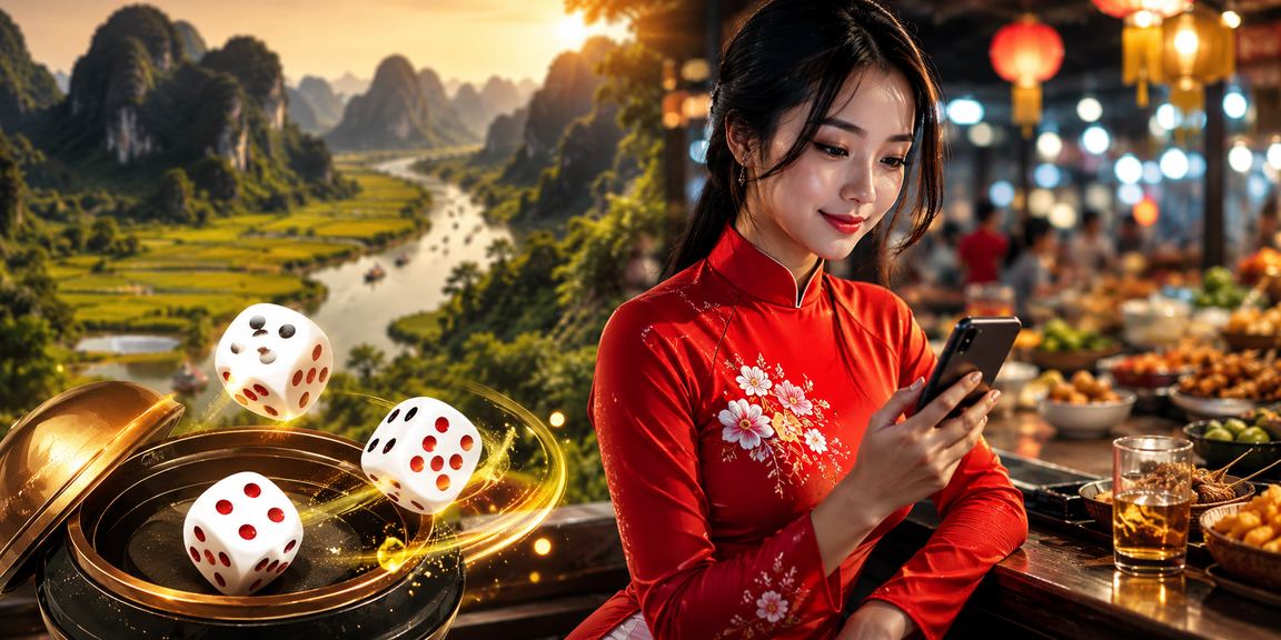 Người dùng Ninh Bình mặc áo dài xúc xắc Tài Xỉu tại bàn chơi truyền thống